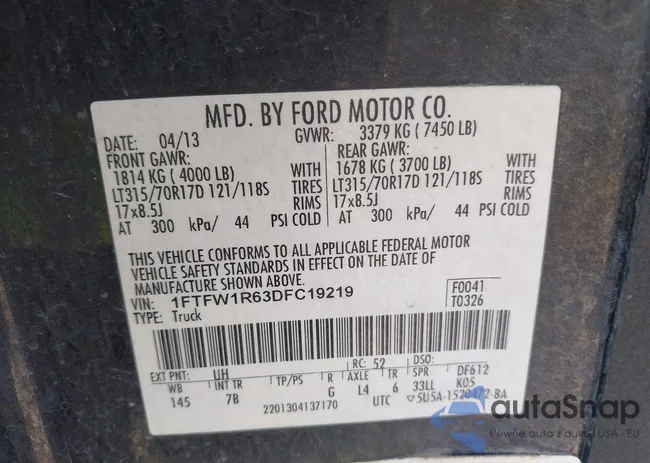 1FTFW1R63DFC19219: 43131690