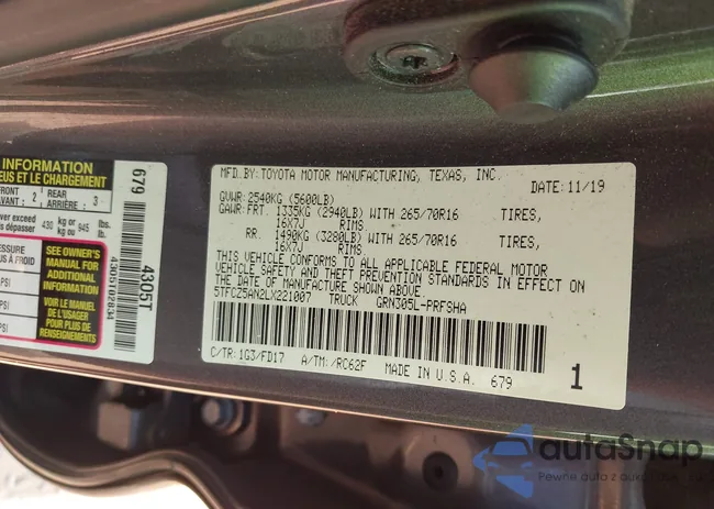 5TFCZ5AN2LX221007: 43131747