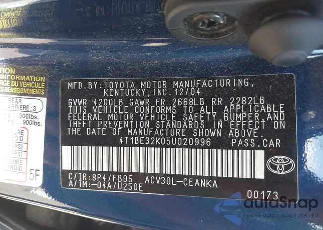 4T1BE32K05U020996: 43131779