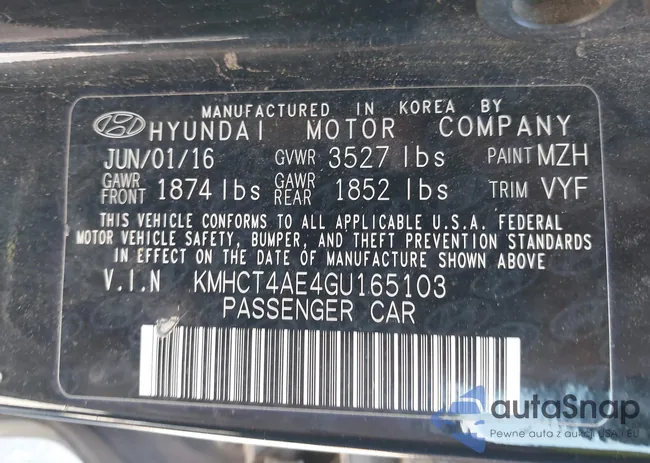 KMHCT4AE4GU165103: 43131819