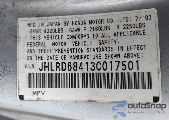 JHLRD68413C017501: 43131878