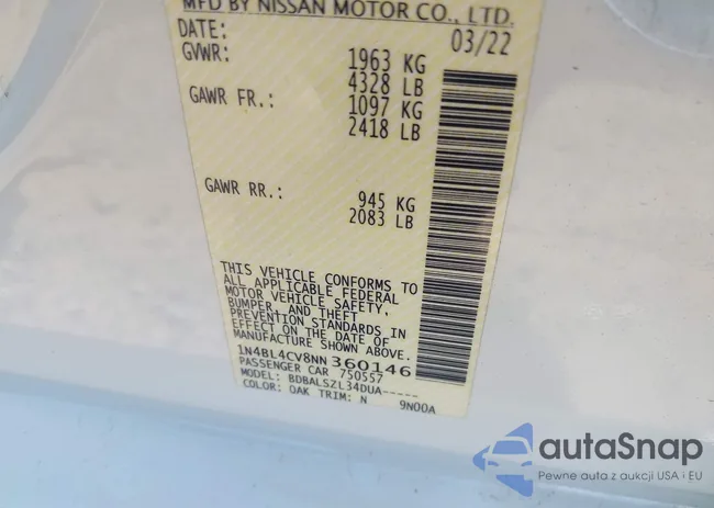 1N4BL4CV8NN360146: 43131894