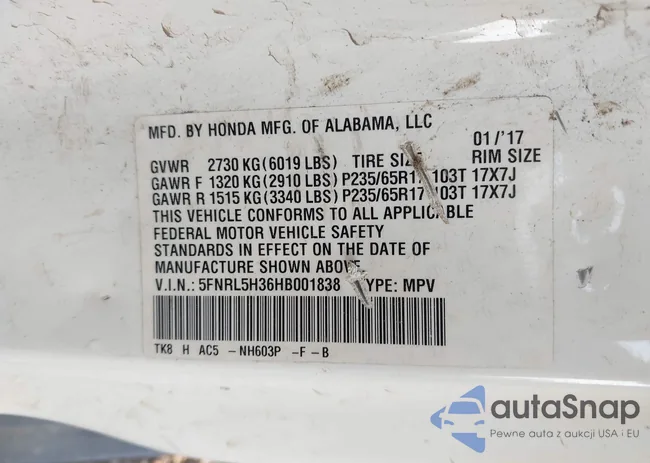 5FNRL5H36HB001838: 43131980