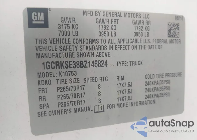 1GCRKSE38BZ146824: 43131985