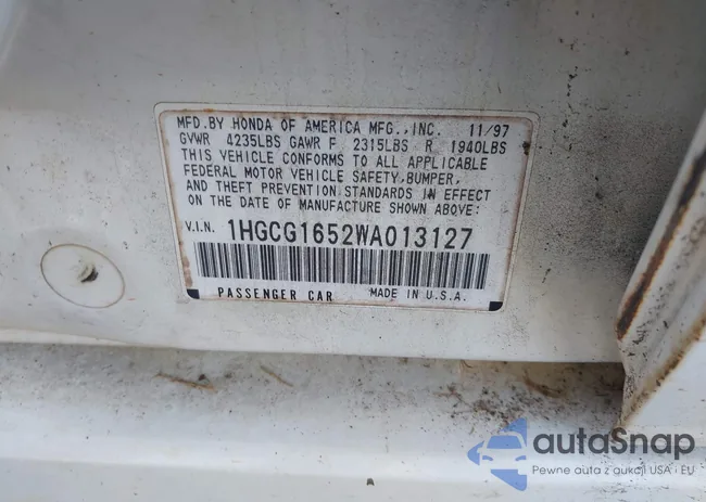 1HGCG1652WA013127: 43132020