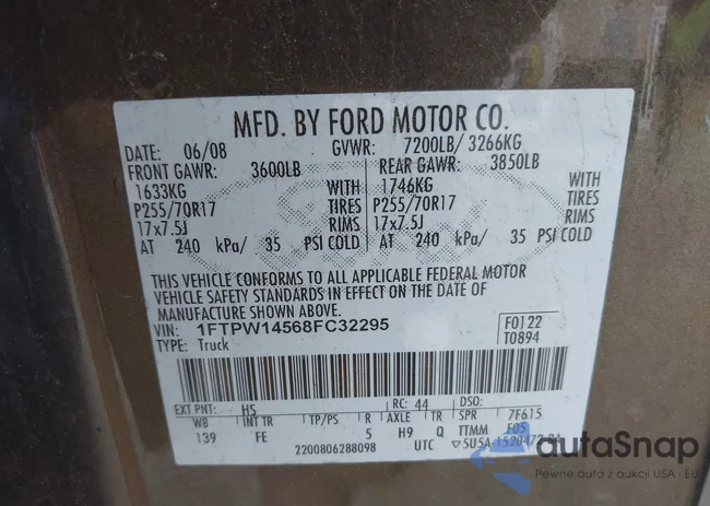 1FTPW14568FC32295: 43132033