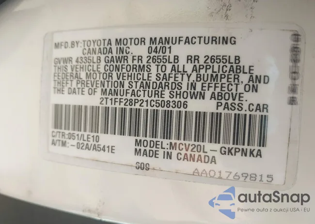 2T1FF28P21C508306: 43133092