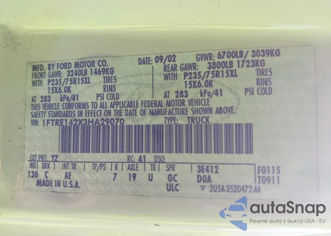 1FTRE142X3HA29070: 43133096