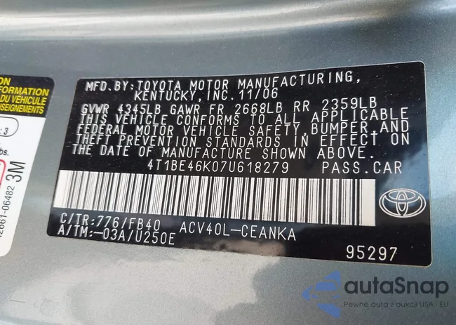 4T1BE46K07U618279: 43133100