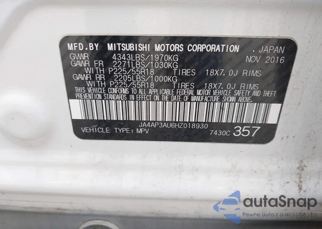 JA4AP3AU6HZ018930: 43133329