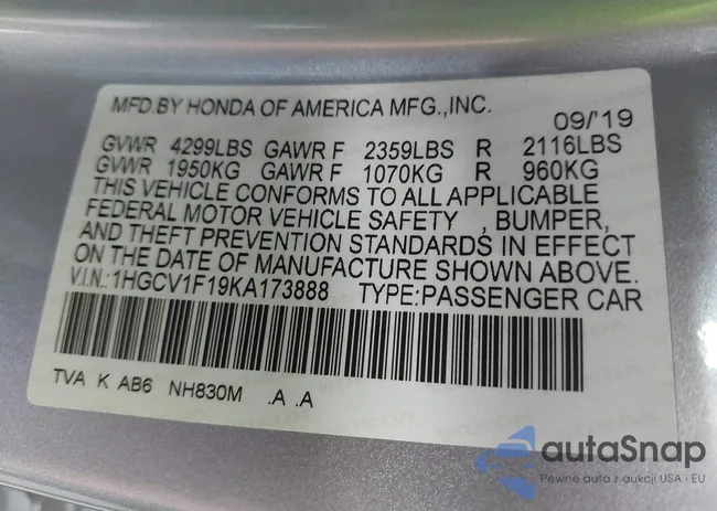 1HGCV1F19KA173888: 43133535