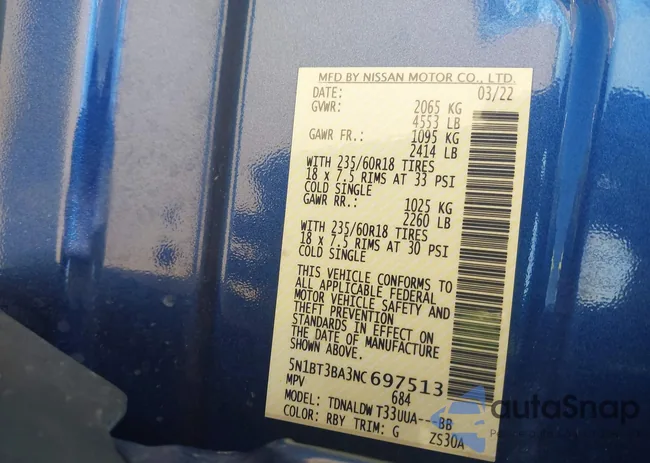 5N1BT3BA3NC697513: 43133567