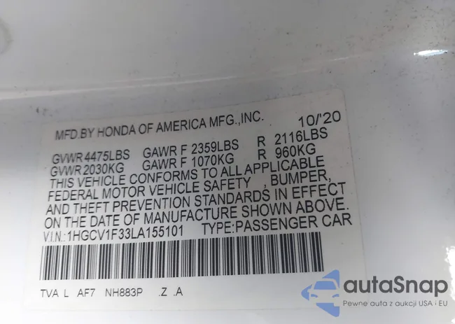 1HGCV1F33LA155101: 43133577