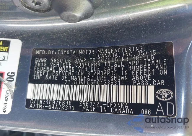 2T1BURHE6FC433631: 43133605