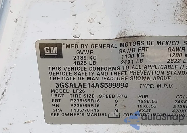 3GSALAE14AS589894: 43132760