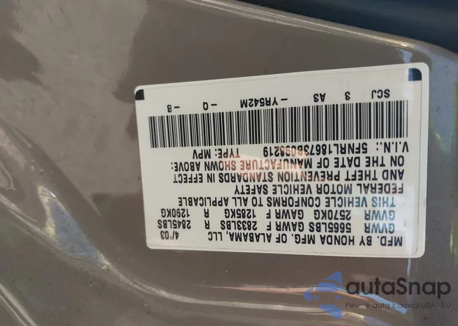 5FNRL18673B098219: 43132774