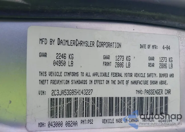 2C3JA53G85H143227: 43132790