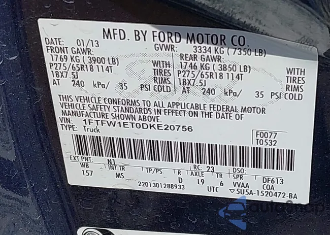 1FTFW1ET0DKE20756: 43132835