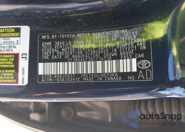 2T1BU4EE3BC714738: 43132860