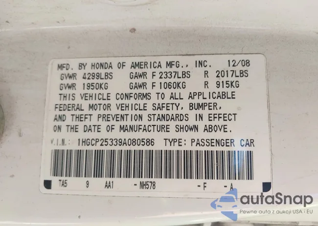 1HGCP25339A080586: 43132877