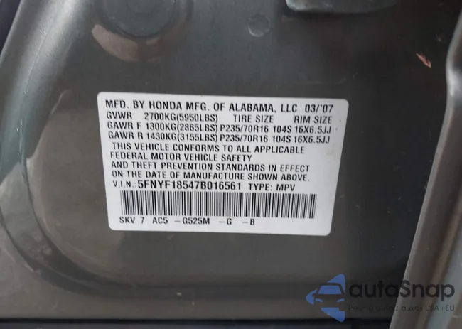 5FNYF18547B016561: 43132963