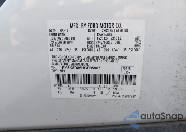 1FM5K8D86HGD05807: 43132998