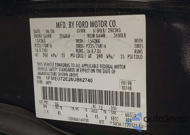 1FMEU72E26UB62740: 43133021