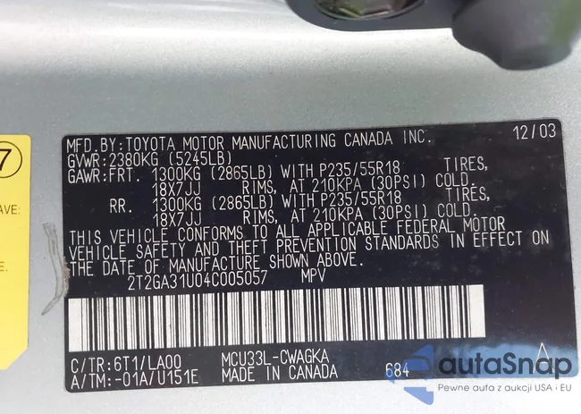 2T2GA31U04C005057: 43133027