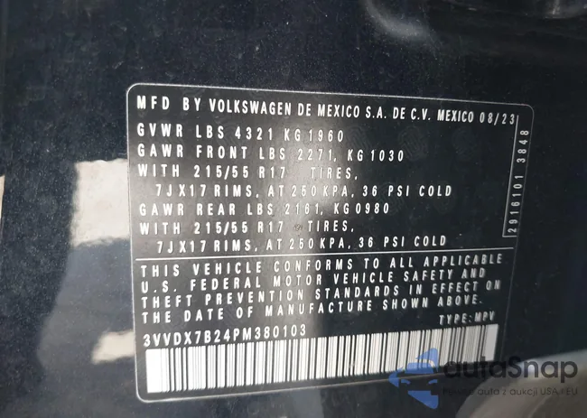 3VVDX7B24PM380103: 43133036