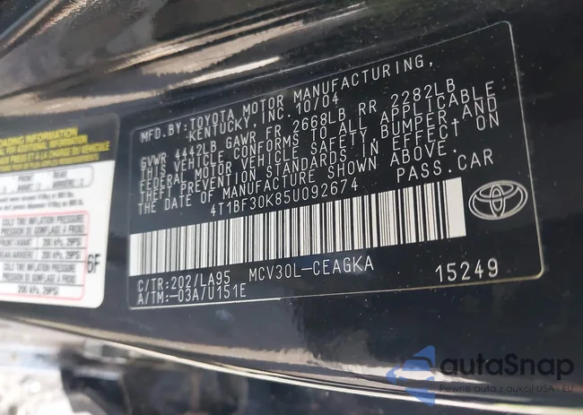 4T1BF30K85U092674: 43134118