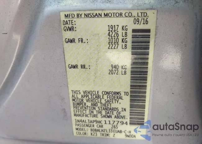 1N4AL3AP9HC117794: 43134304