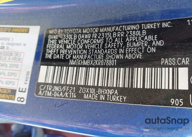 NMTKHMBX2KR078801: 43134314