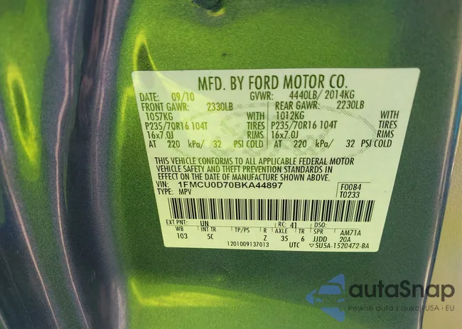 1FMCU0D70BKA44897: 43134322