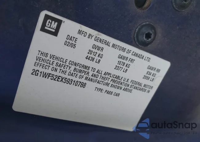 2G1WF52EX59310788: 43134341