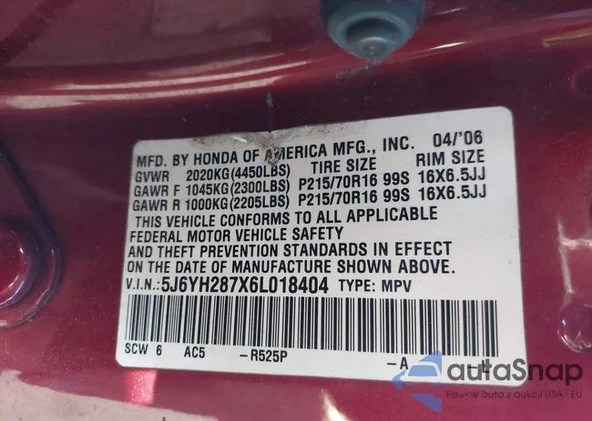 5J6YH287X6L018404: 43134387