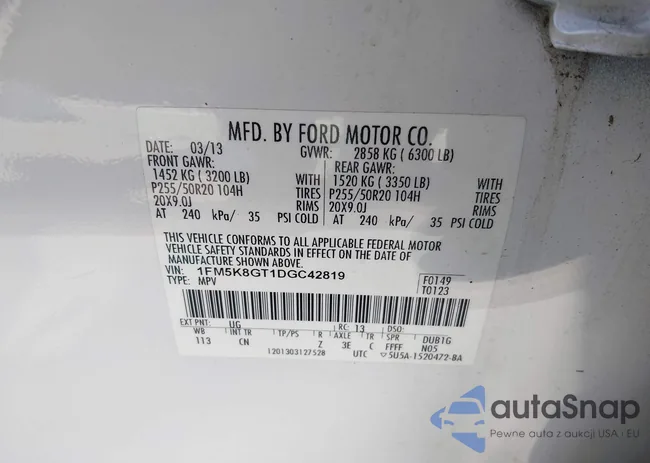 1FM5K8GT1DGC42819: 43134542