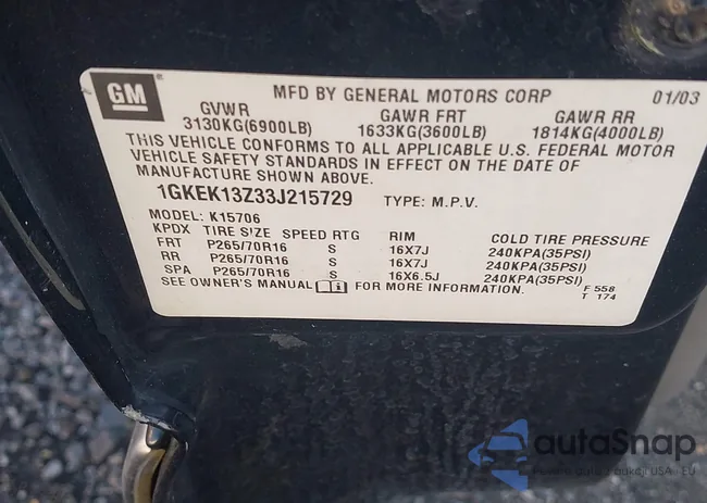 1GKEK13Z33J215729: 43134566