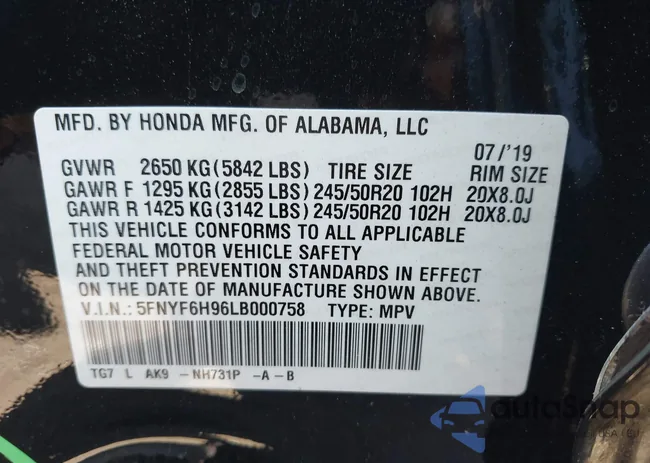 5FNYF6H96LB000758: 43134571