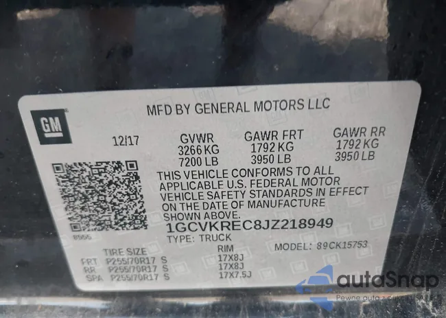 1GCVKREC8JZ218949: 43134583