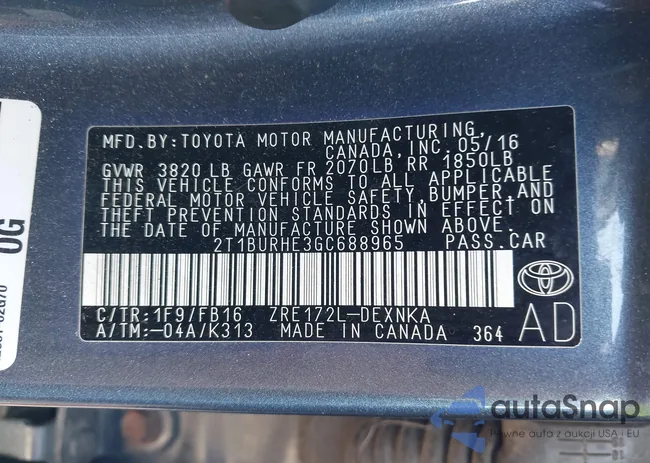 2T1BURHE3GC688965: 43134591