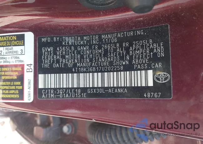 4T1BK36B17U202258: 43133677