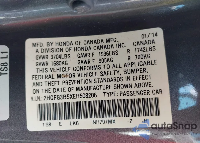 2HGFG3B5XEH508206: 43133679