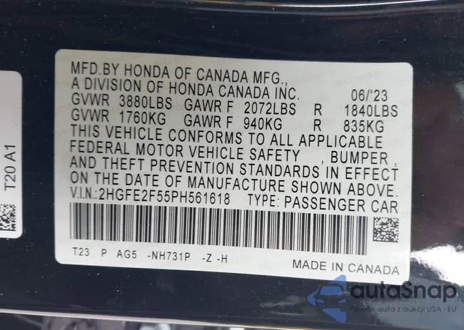 2HGFE2F55PH561618: 43133700