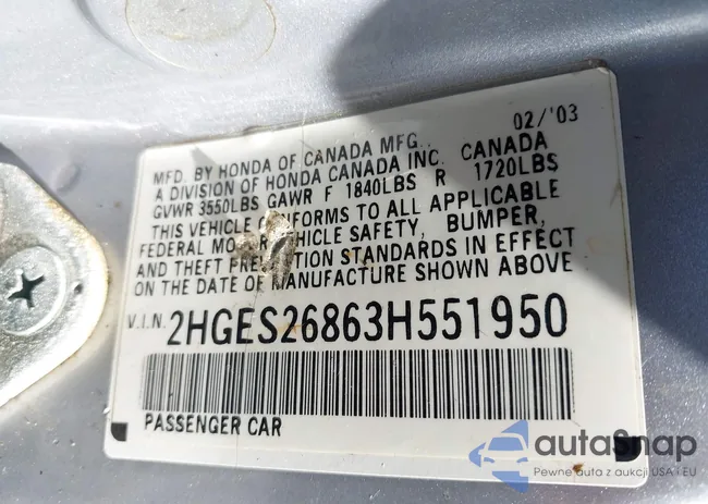 2HGES26863H551950: 43133880