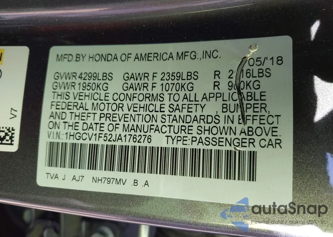 1HGCV1F52JA176276: 43133958