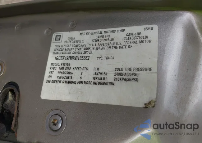 2GCEK19R9W1220970: 43134022