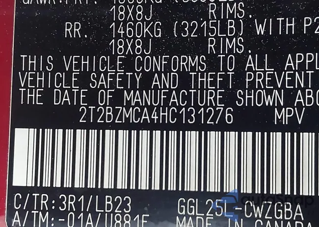 2T2BZMCA4HC131276: 43135176