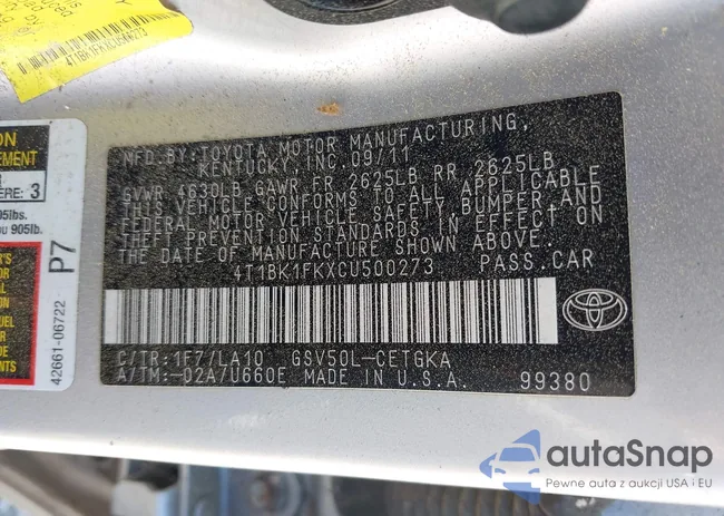 4T1BK1FKXCU500273: 43135198