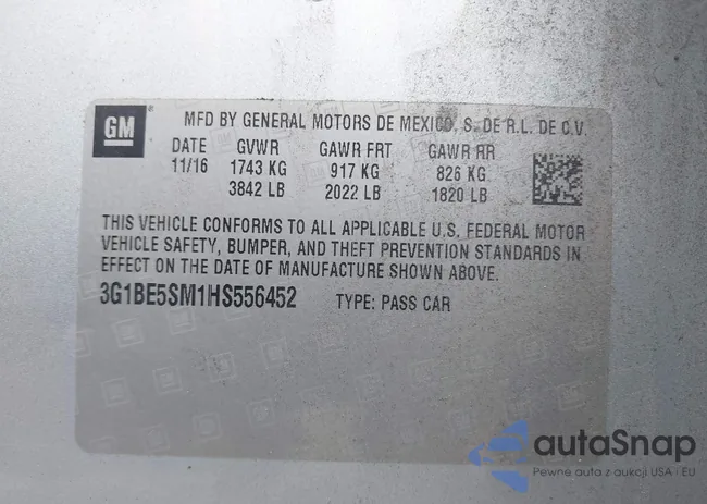 3G1BE5SM1HS556452: 43135330