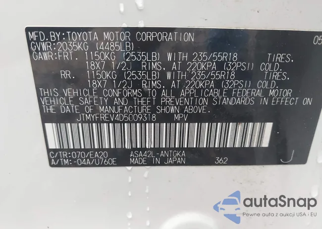 JTMYFREV4D5009318: 43135435